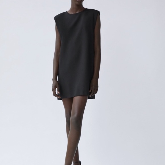 Zara black mini dress with shoulder pads - Picture 2 of 5